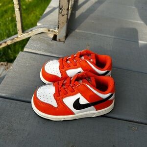 Nike Kids Orange and White dunk size 6c